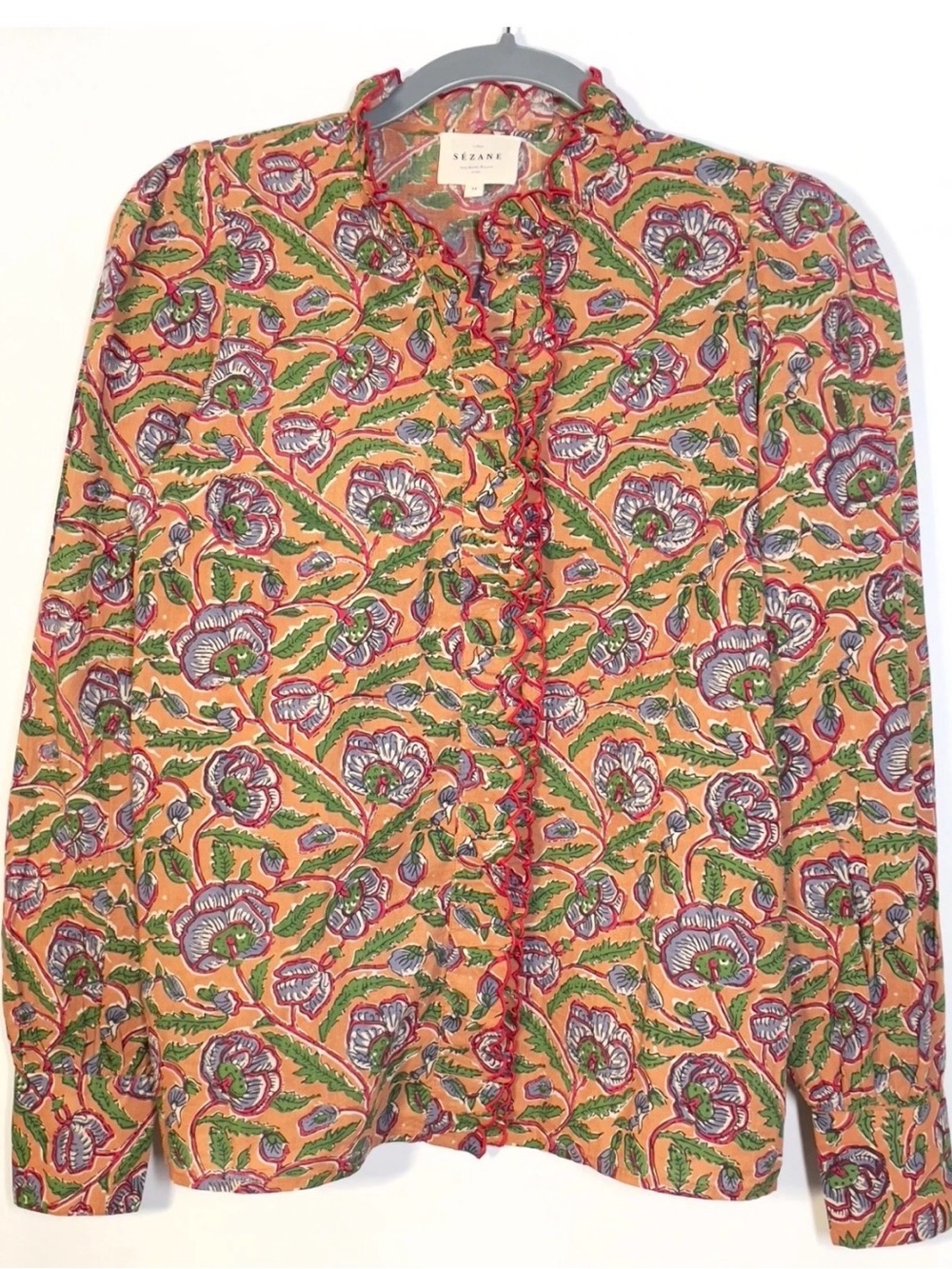 SEZANE Women’s Floral Organic Cotton May Shirt Sz US 2 XS French 34 Floral